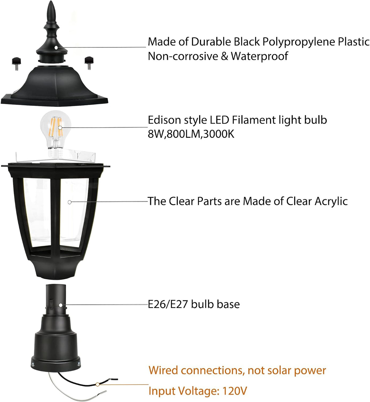 FUDESY Outdoor Post Lights, Exterior Lamp Post Light Fixture, Black, 2 Pack