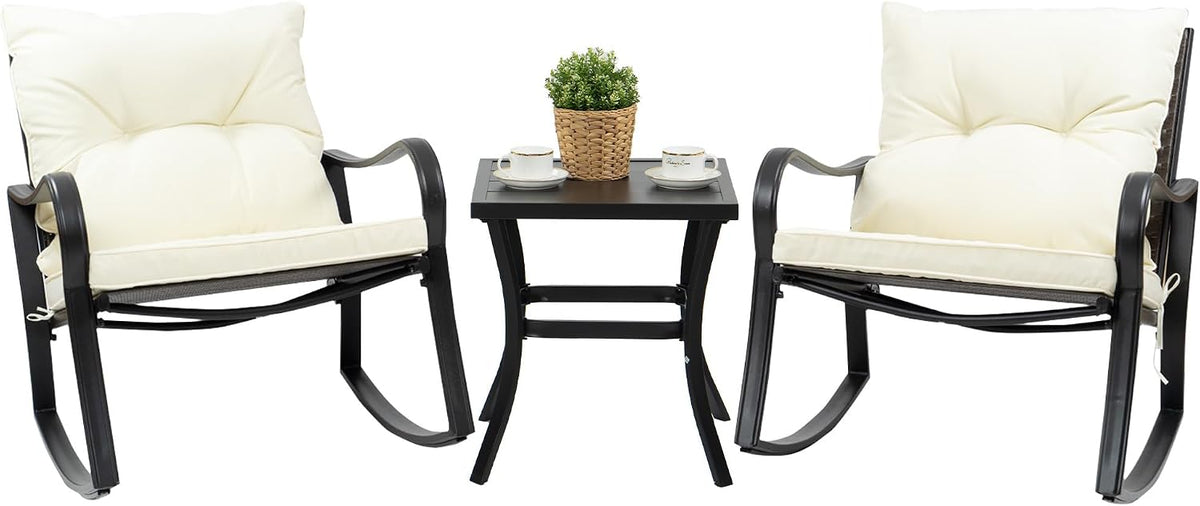 Kozyard 3 Piece Outdoor Rocking Chairs Patio Bistro Set