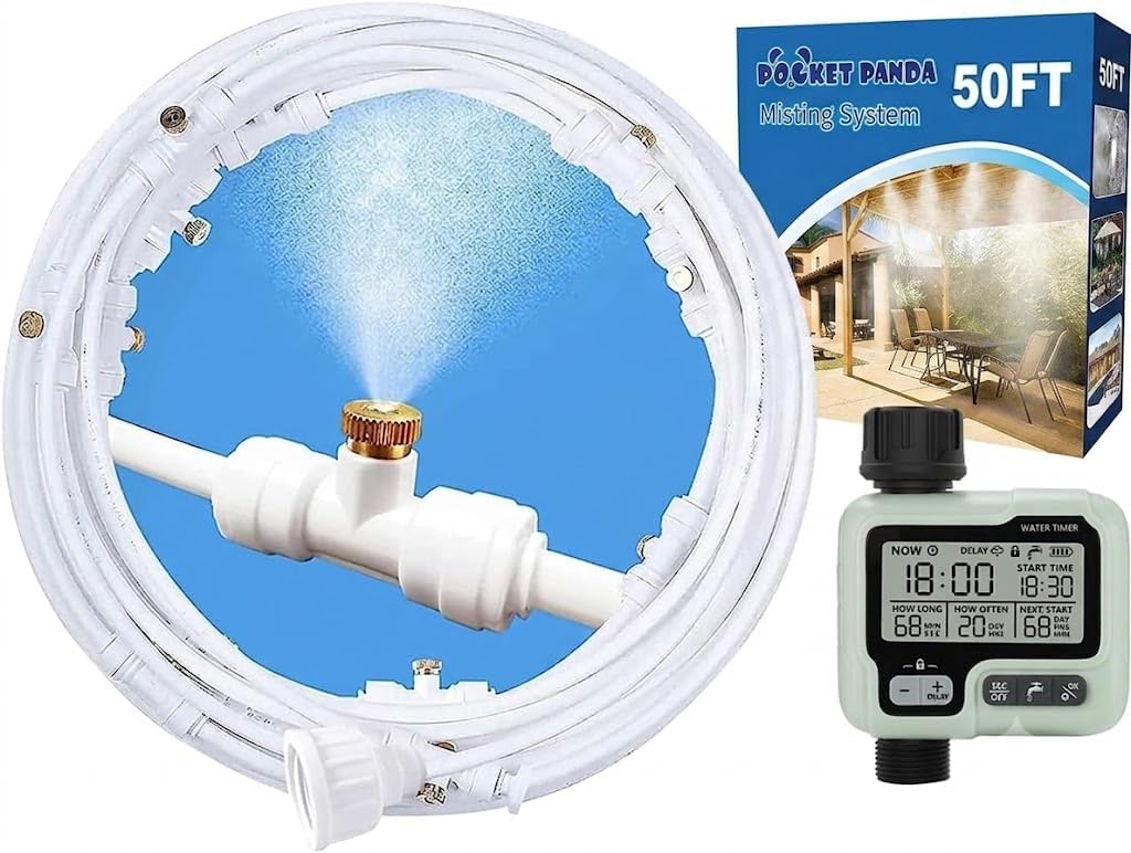 Misters for Outside Patio,White Misting System for Cooling Outdoor,50Ft|15M