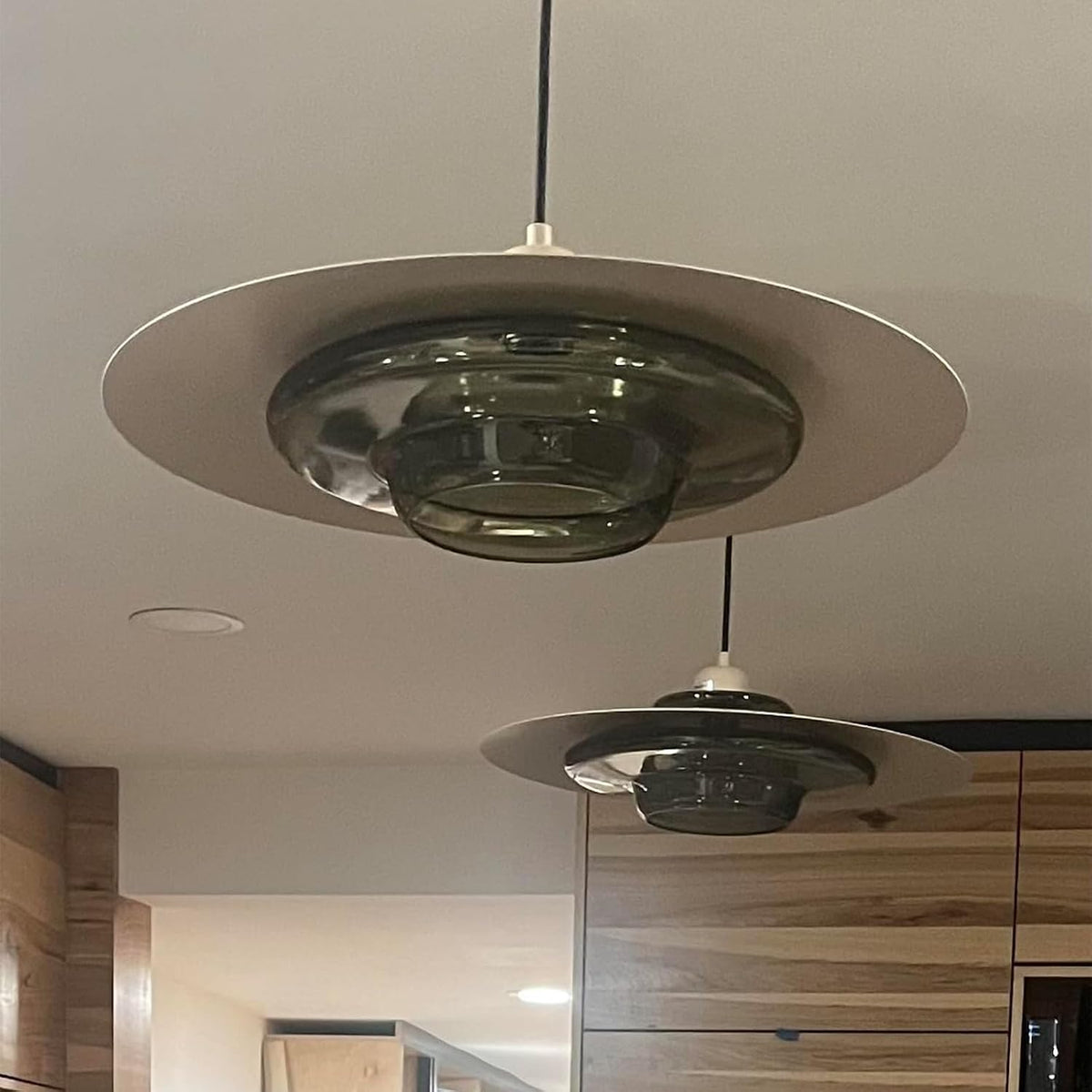 TeHenoo Modern Pendant Light, Light Brown Shade, Deep Green Glass