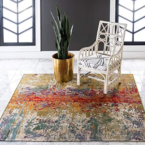 Unique Loom Outdoor Modern Collection Area Rug - Crumpled (6' 1" Square Multi/Gold)