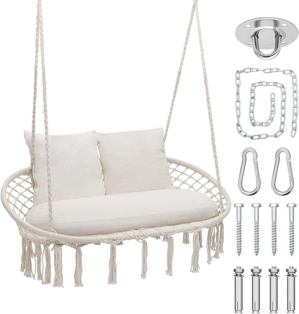 Athena Collection 2-Person Hammock Chair with Mounting Hardware Kit, White