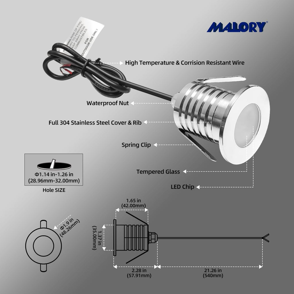 MALORY 3W Recessed Low Voltage Deck Light 6 Pack 2Inch