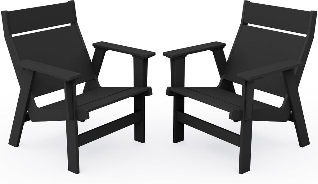 KINGYES Modern Adirondack Chair Set of 2, Slateless Design, Black