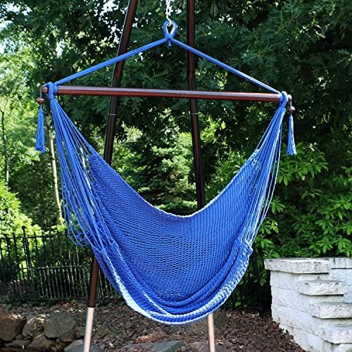 Sunnydaze Hanging Hammock Chair Swing for Patio, Caribbean, Blue