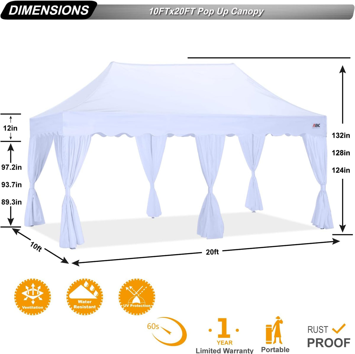 ABCCANOPY Patio Pop Up Canopy Tent with Curtain 10x20 Event-Series (White)