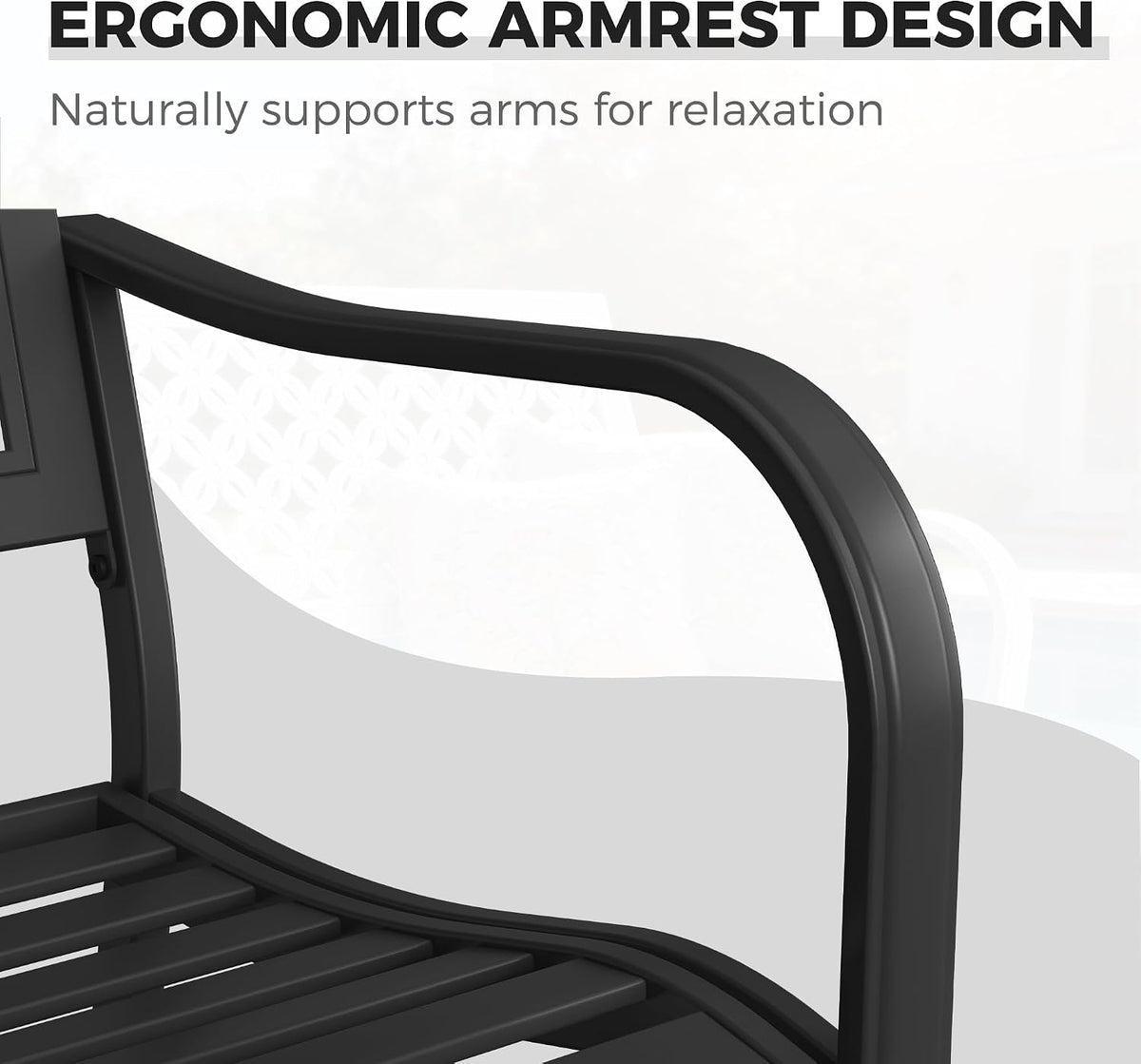 Grand patio 50" Outdoor Bench, Garden Bench with Armrests, Black