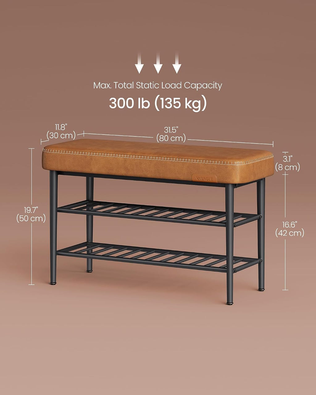 VASAGLE Shoe Bench, Synthetic Leather with Stitching, Loads 300 lb