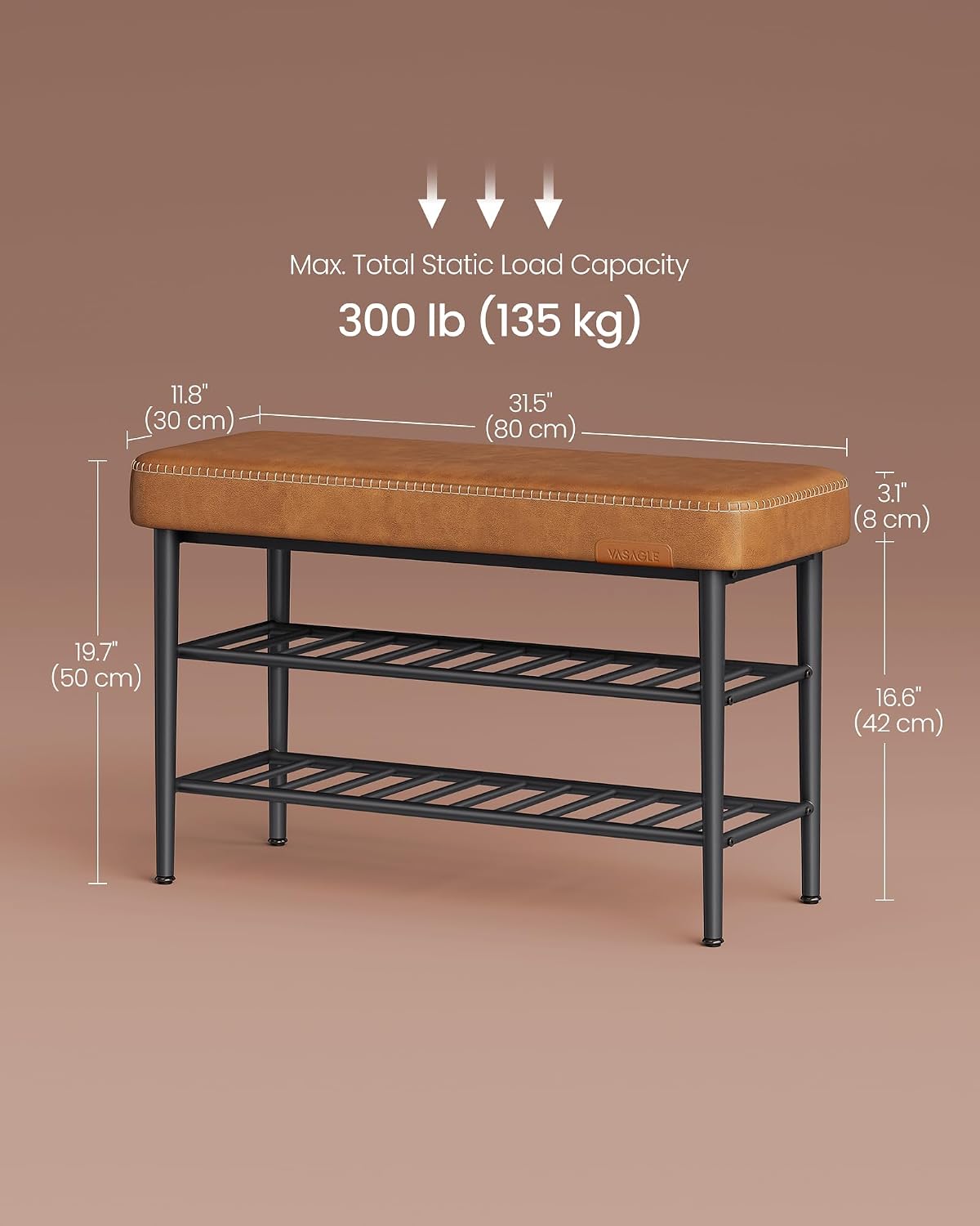 VASAGLE Shoe Bench, Synthetic Leather with Stitching, Loads 300 lb
