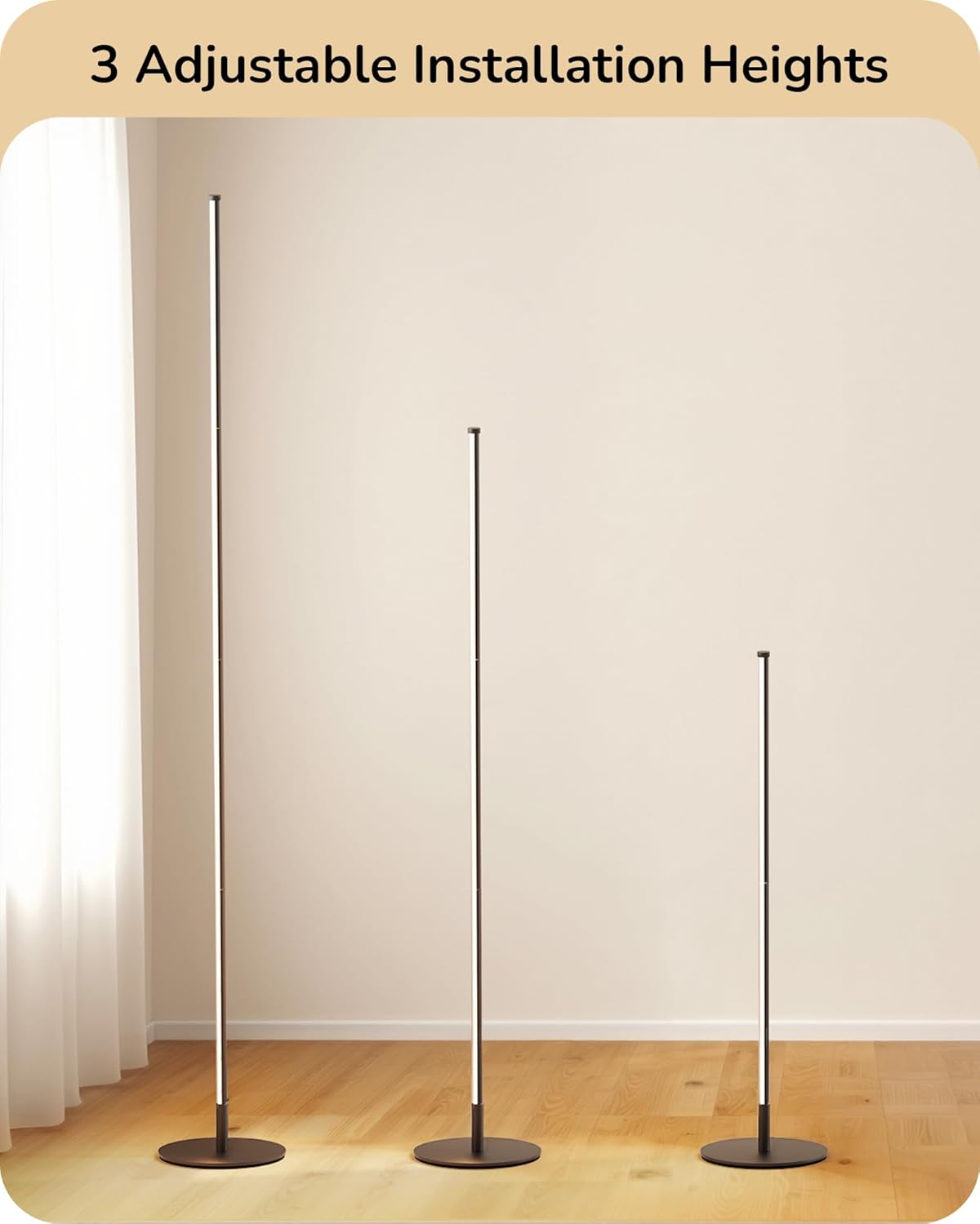 EDISHINE 59.8" Floor Lamp with Remote & 3 Height Settings, Dimmable & 3CCT