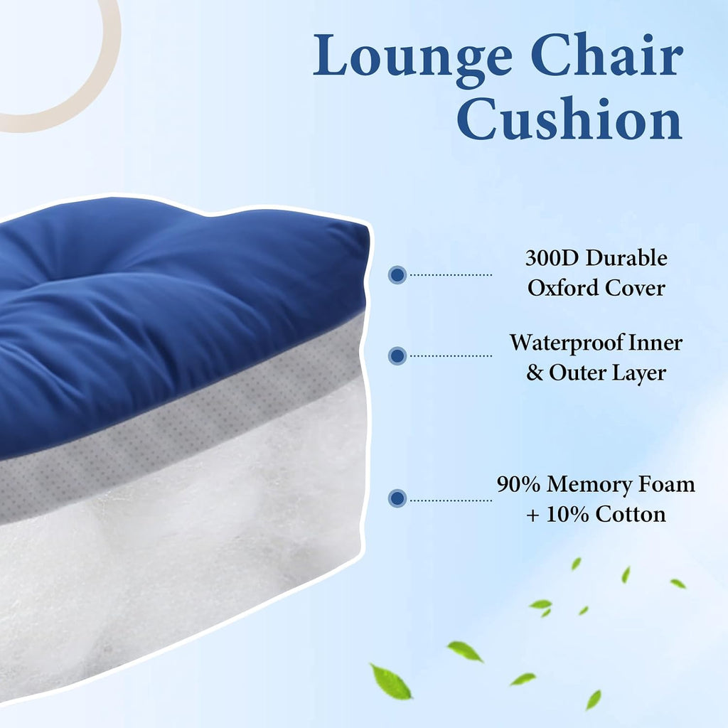 Outdoor Chaise Lounge Chair Cushion, 76"x22"x4.7", Dark Blue
