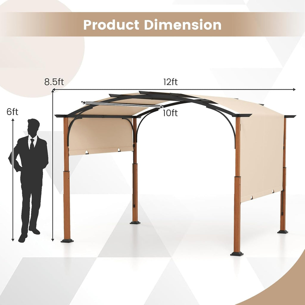 Tangkula Arched Patio Shelter Pavilion w/Retractable Sun Shade Canopy