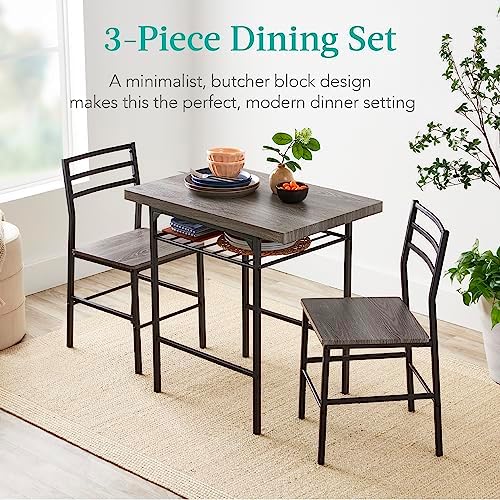 Best Choice Products 3-Piece Modern Dining Set, Space Saving Dinette for Kitchen, Dining Room, Small Space w/Steel Frame, Built-in Storage Rack - Gray/Black