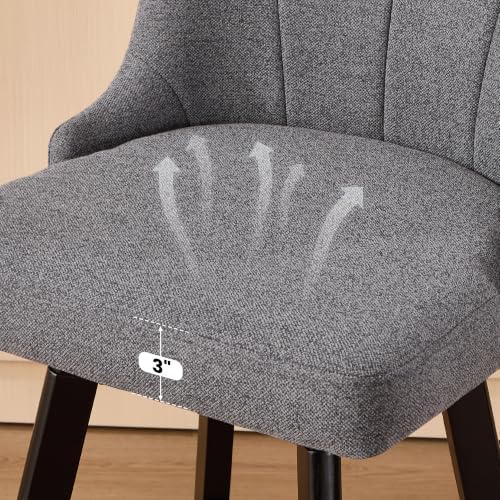 Swivel Bar Stools Set of 2,24" Upholstered Counter Height Bar Chairs with Back and Solid Wood Legs for Kitchen Island Fabric (Navy Blue)