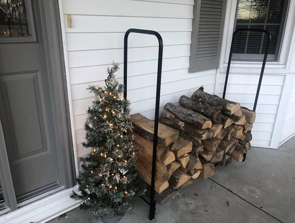 Rocky Mountain Goods 4 ft Firewood Rack - Outdoor/Indoor Wood Storage Holder - Heavy Duty Steel Log Rack - Easy Install in Minutes - Included Hardware - Keeps Firewood Up and Dry