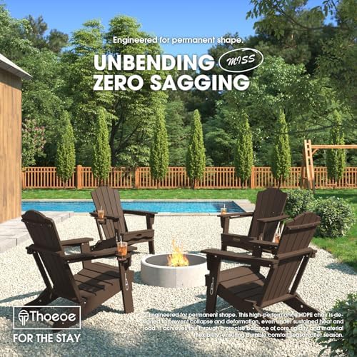 THOEOE Folding Adirondack Chair Set of 2, HDPE Plastic Patio Chairs