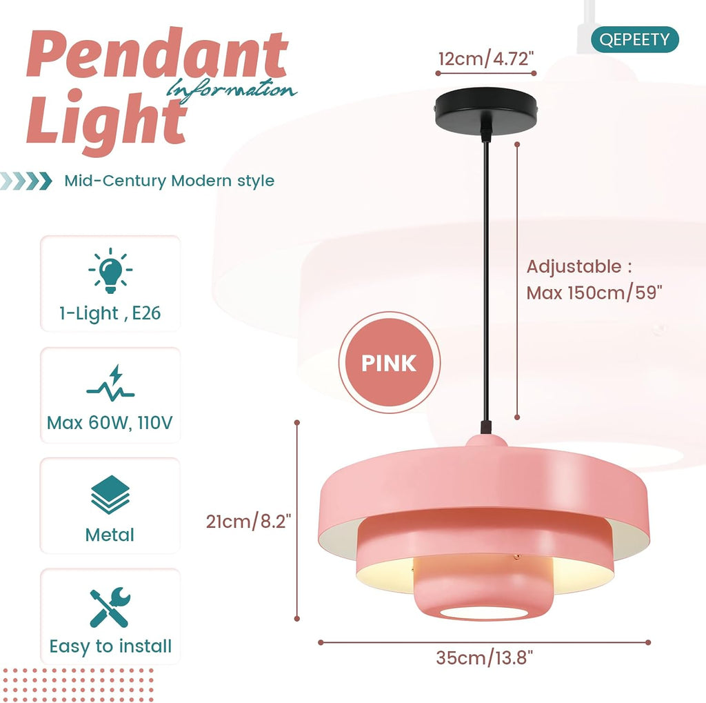 Mid Century Adjustable Pendant Light Pink Ceiling Light Fixture