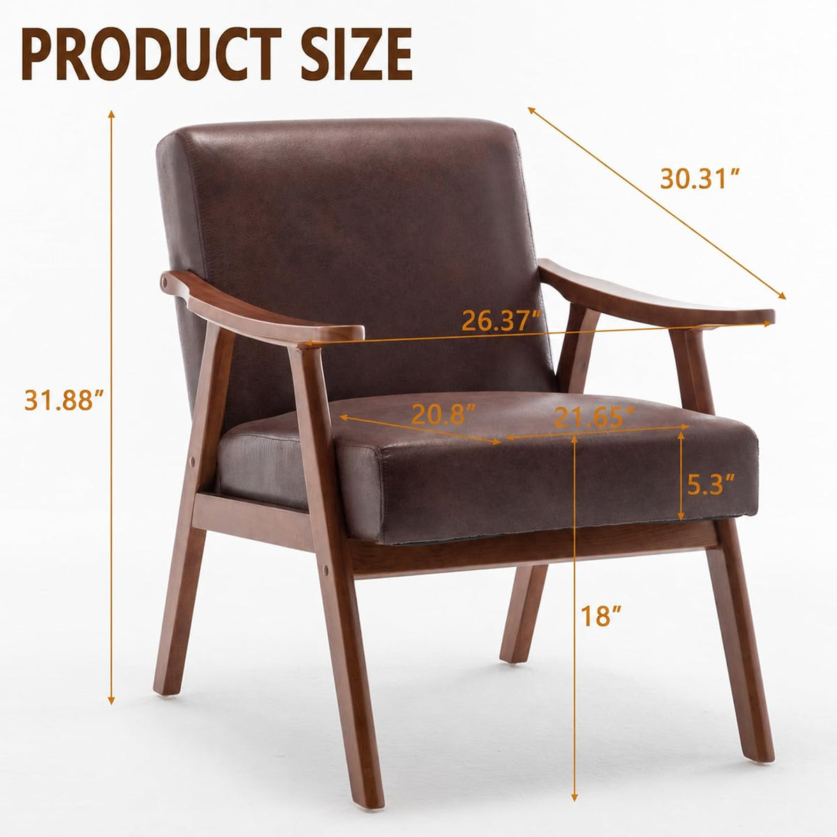 Anwick Mid-Century Modern Accent Chair,PU Leather Living Room Chair with Solid Wood Frame,Comfy Armchair Lounge Reading Chairs for Bedroom Office (Brown)