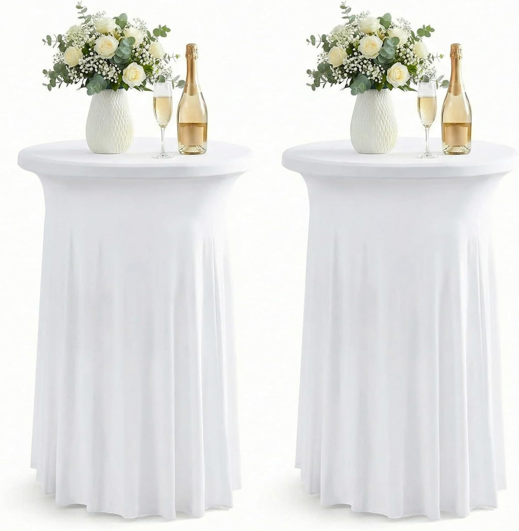 ArtSocket Cocktail Table Covers, Ruffle Skirt, 2-Pack, Spandex White