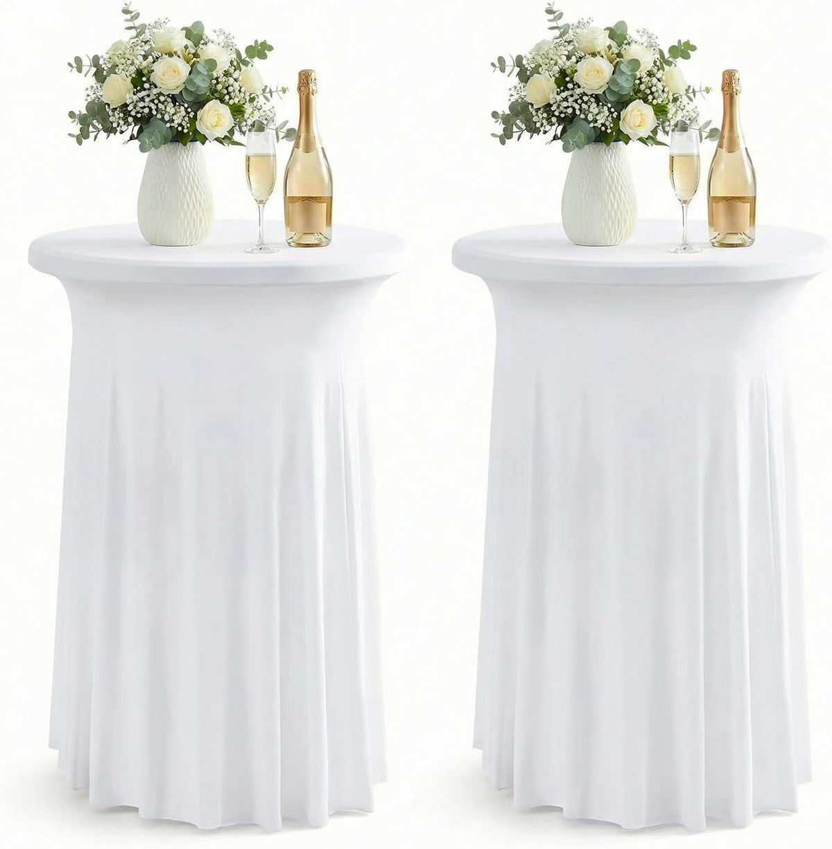 ArtSocket Cocktail Table Covers, Ruffle Skirt, 2-Pack, Spandex White