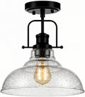 WILON Black Semi Flush Mount Ceiling Lights, Kitchen Lighting Fixtures with Seeded Glass Shade, Farmhouse Ceiling Lights for Kitchen Hallway Entryway Foyer Laundry Room