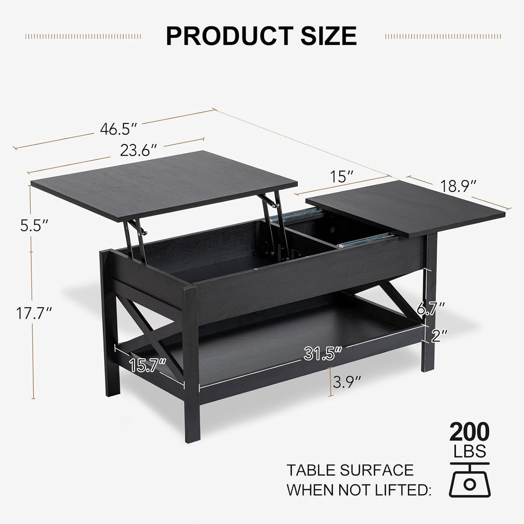 Lift Top Coffee Table with Storage, Small Coffee Table with Hidden Compartment, Dining Center Tables with Lifting Tabletop for Living Room, Home Office