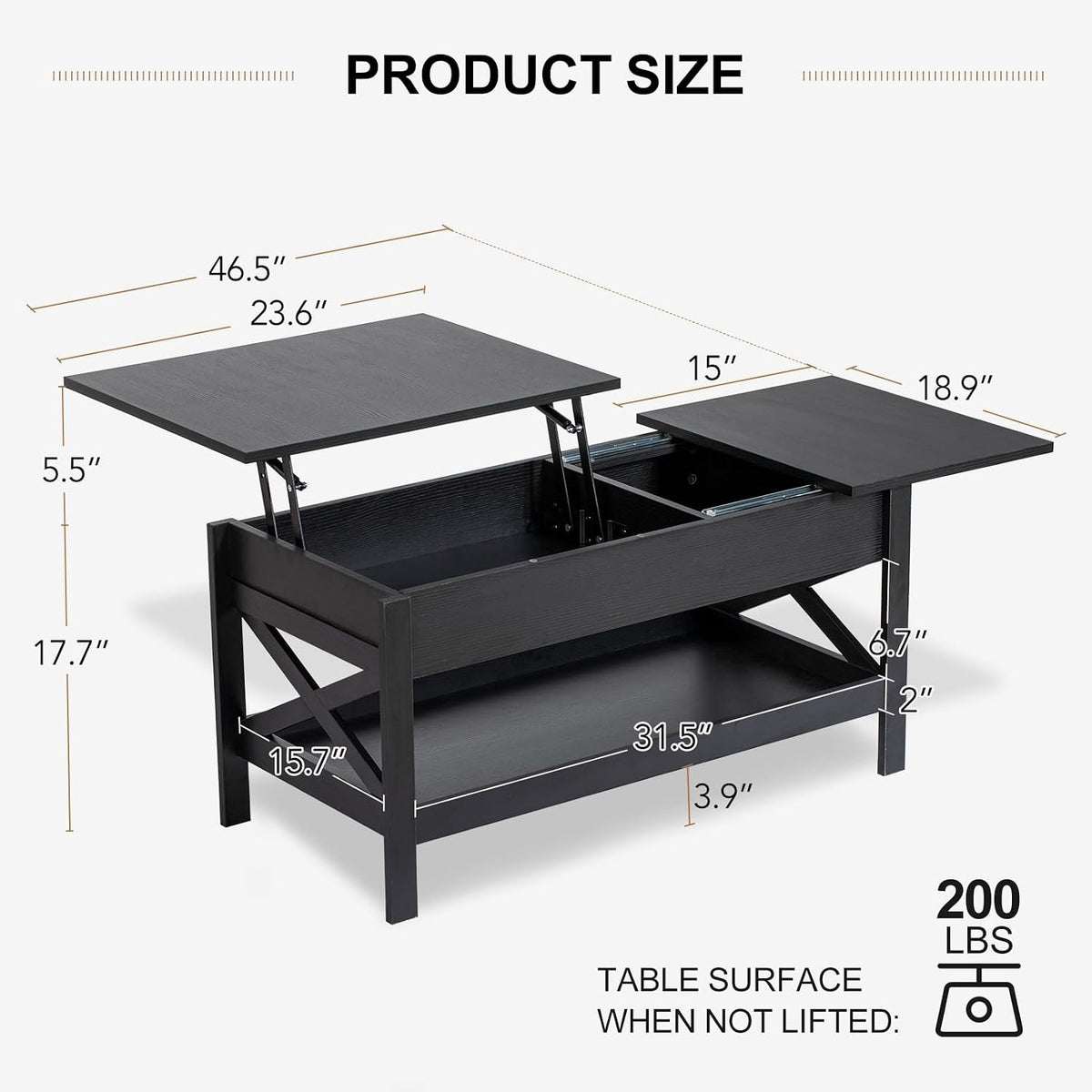 Lift Top Coffee Table with Storage, Small Coffee Table with Hidden Compartment, Dining Center Tables with Lifting Tabletop for Living Room, Home Office