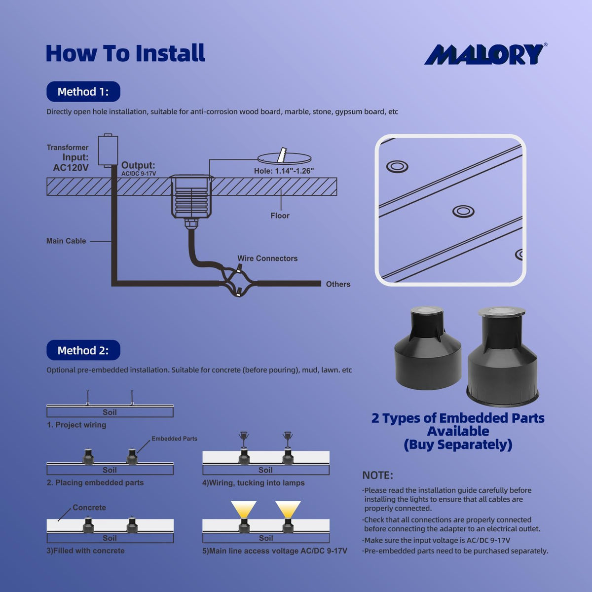 MALORY 3W Recessed Low Voltage Deck Light 6 Pack 2Inch