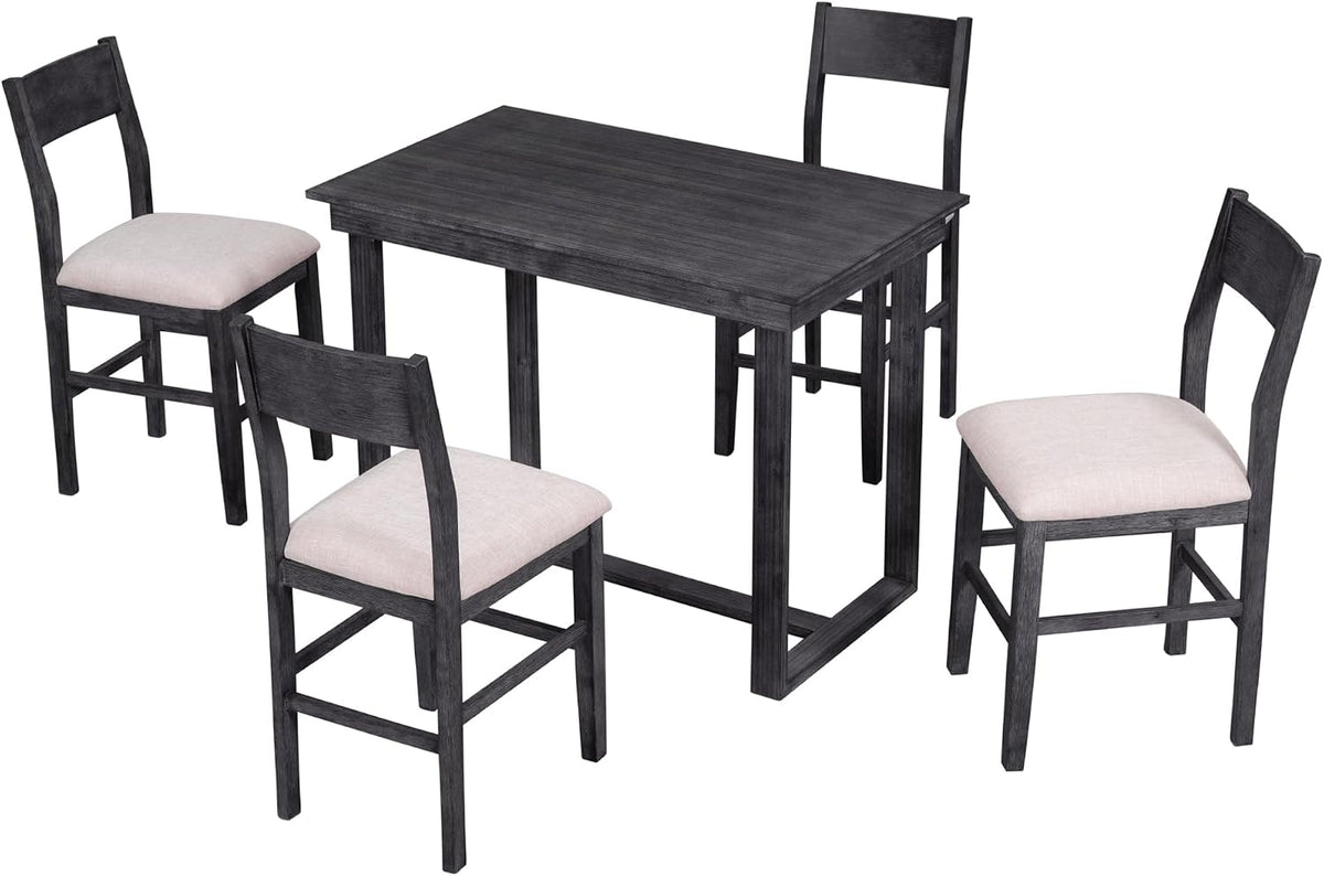 LUMISOL Small Breakfast Table Set for 4, 5-Piece Kitchen Table Set with Upholstered Bar Stools, Modern Style Wooden Table Set, Easy Assembly, Gray