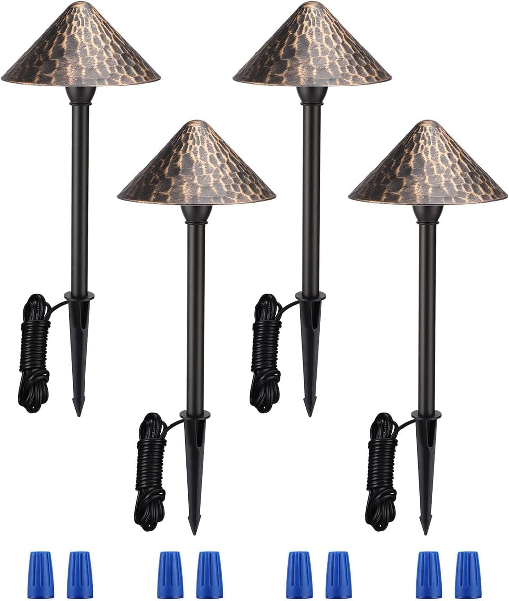 LEONLITE 4-Pack 3000K Low Voltage LED Path Light Vintage Golden Texture