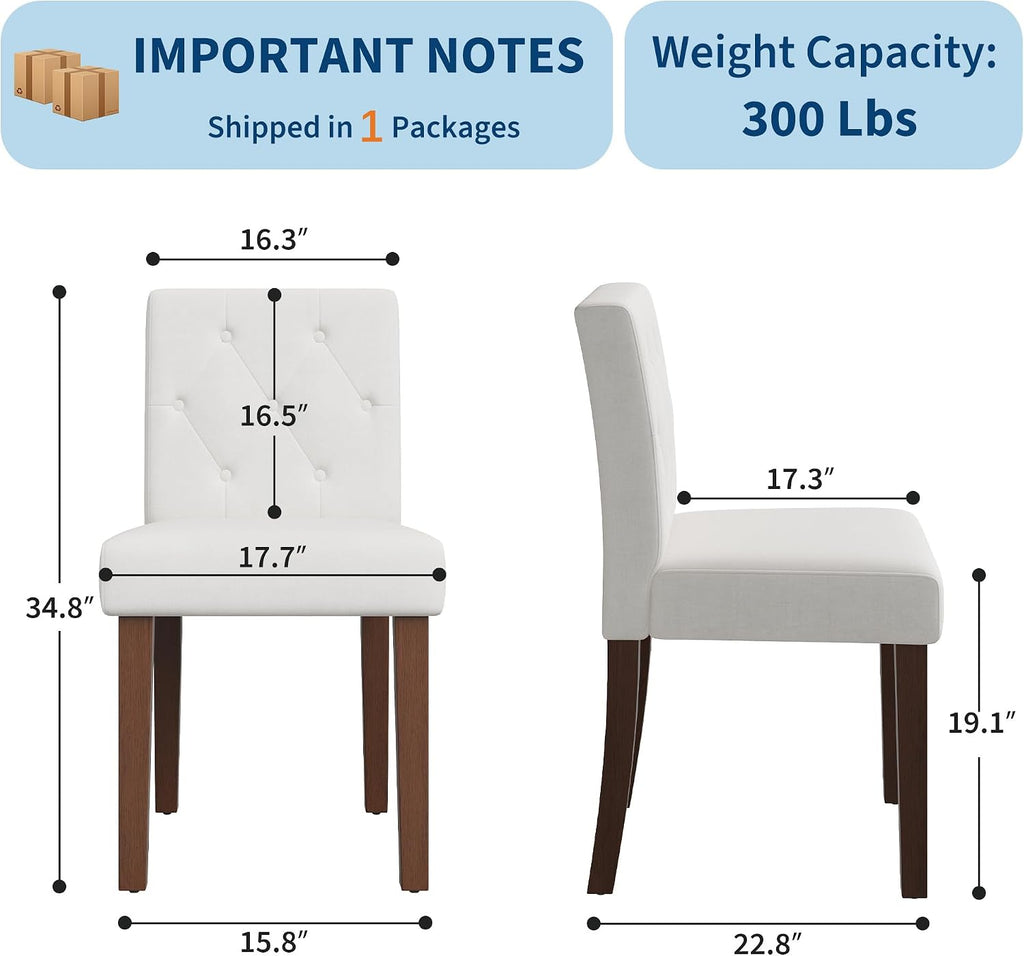 Garvee Upholstered Dining Chairs Set of 4, Fabric Kitchen Chairs, White