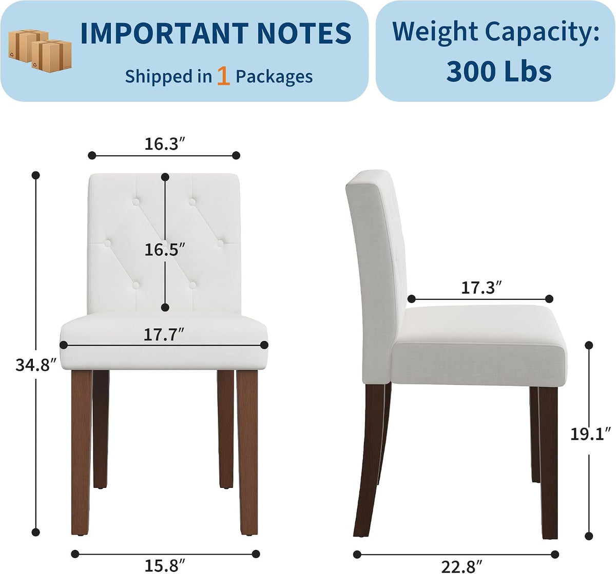 Garvee Upholstered Dining Chairs Set of 4, Fabric Kitchen Chairs, White
