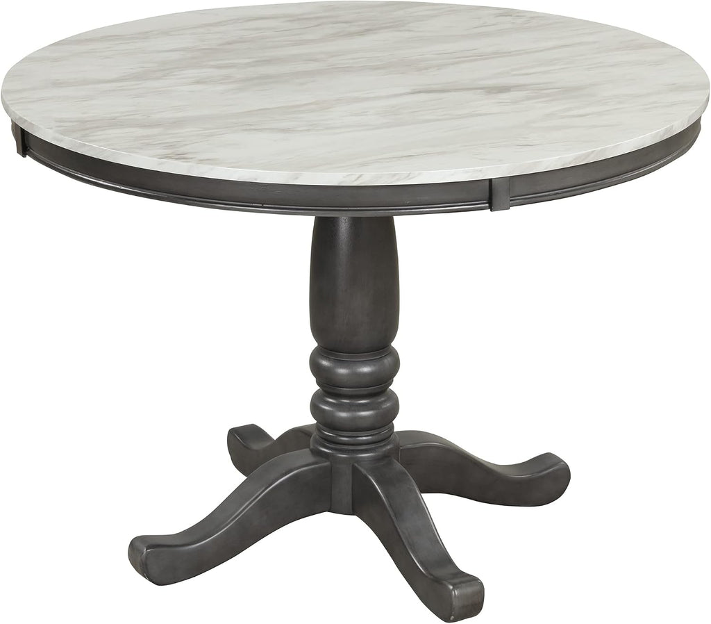 LUMISOL Round Dining Table Set for 4, Farmhouse Kitchen Table Set with Faux Marble Table Top & 4 Upholstered Chairs for Kitchen, Dining Room, Small Space, Muddy Gray
