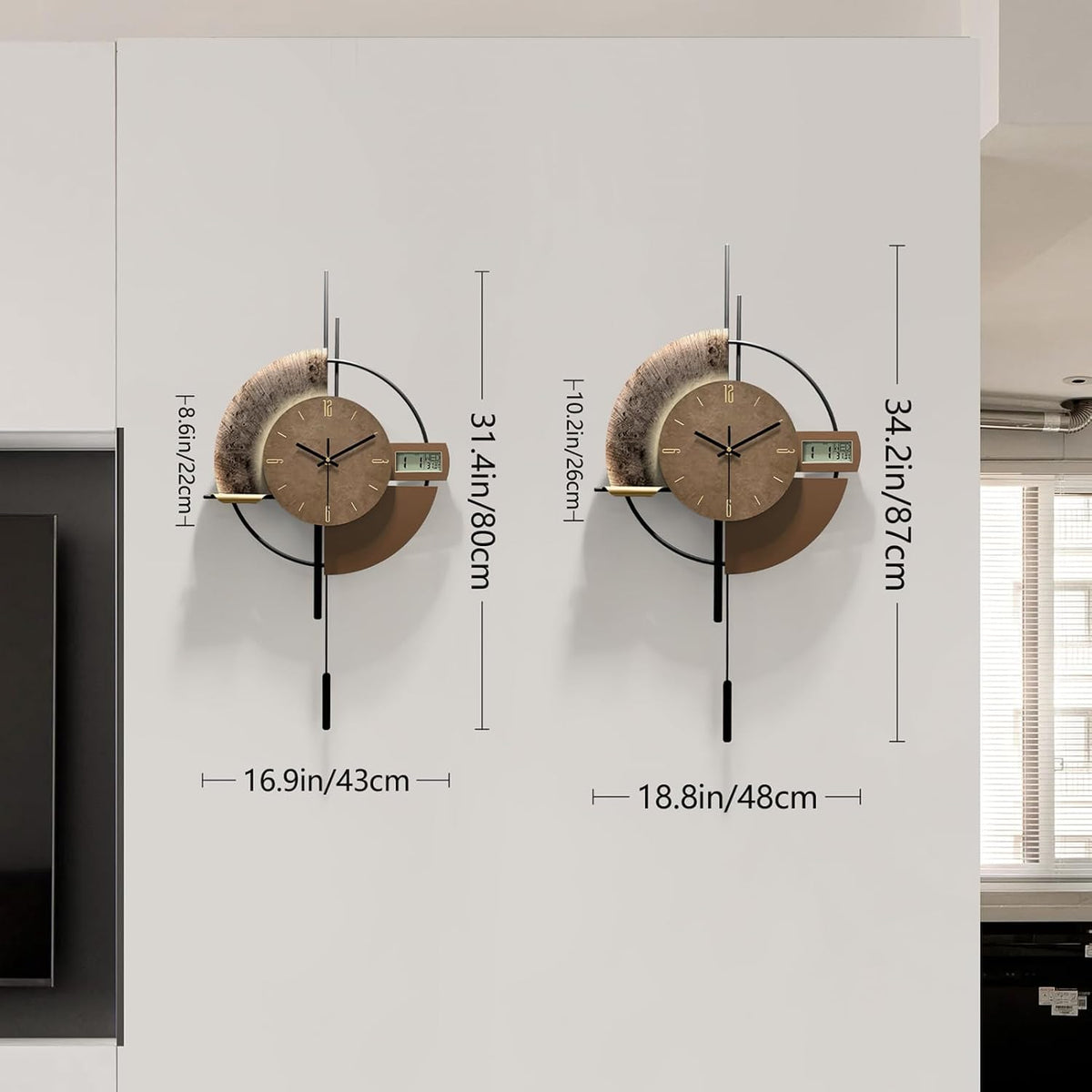 Large Wall Clocks Decorative with Temperature Display℃, Silent Unique Wall Clocks for Farmhouse, Office, Living Room, Kitchen, Home, Bathroom & Bedroom Wall Decor