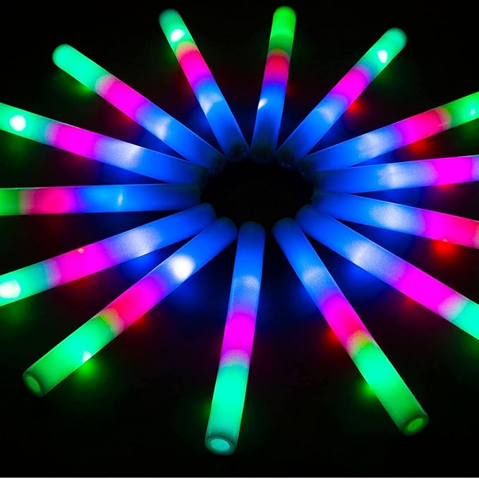 28PCS LED Foam Halloween Glow Sticks, Foam Light up Sticks Bulk Party Pack with 3Modes Colorful Flashing, Glow in The Dark Party Supplies for Parties, Wedding, Birthday, Raves,Concert, New Year