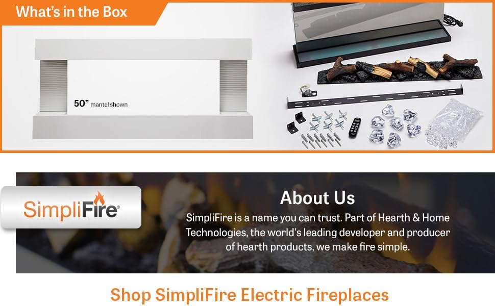 SimpliFire Format 36-Inch Wall Mount Electric Fireplace with 50-Inch Floating Mantel (SF-FORMAT36-SF-FM50-WH)