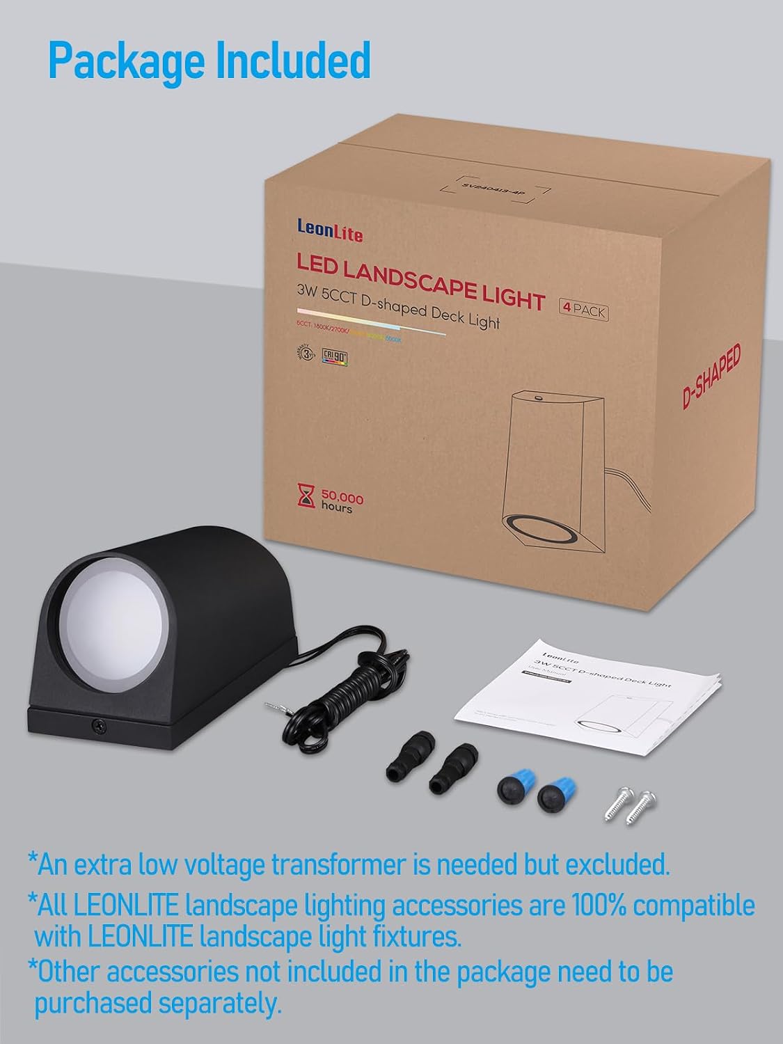 leonlite 4-pack 3 inch 5cct low voltage led, front angle view