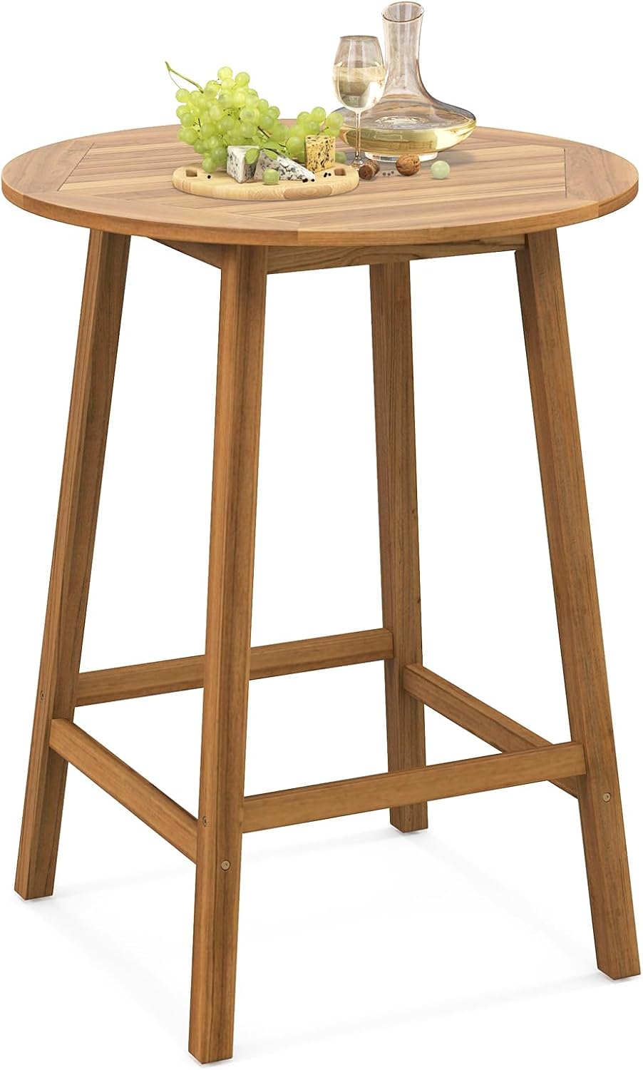 Tangkula 31.5" Acacia Wood Patio Bar Table, Round Bistro Table