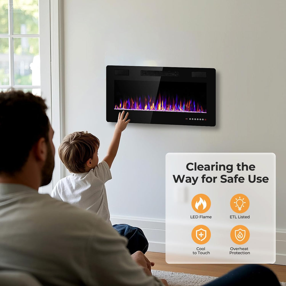 30" Electric Fireplace Insert Recessed and Wall Mounted, 750W/1500W Ultr...