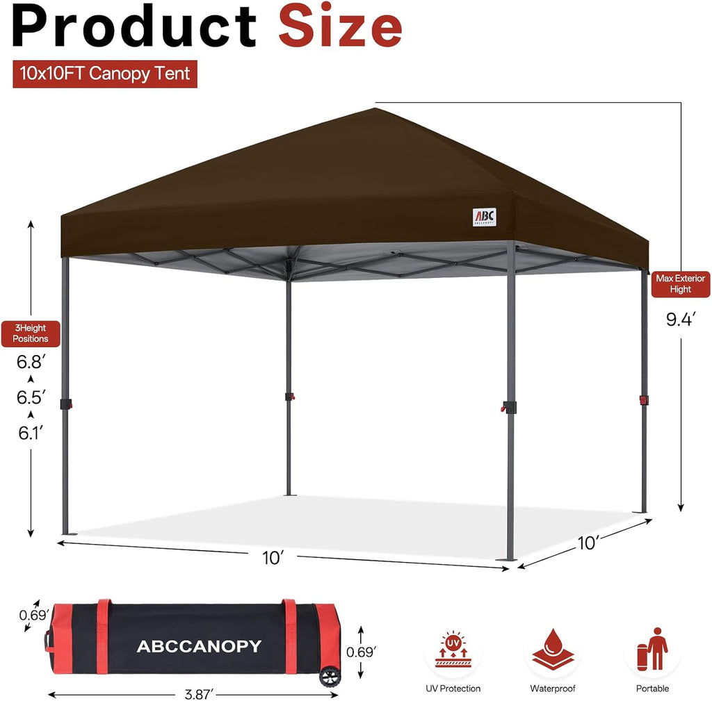 ABCCANOPY 10x10 Pop Up Canopy Tent, Heavy Duty Weather Protection, Brown
