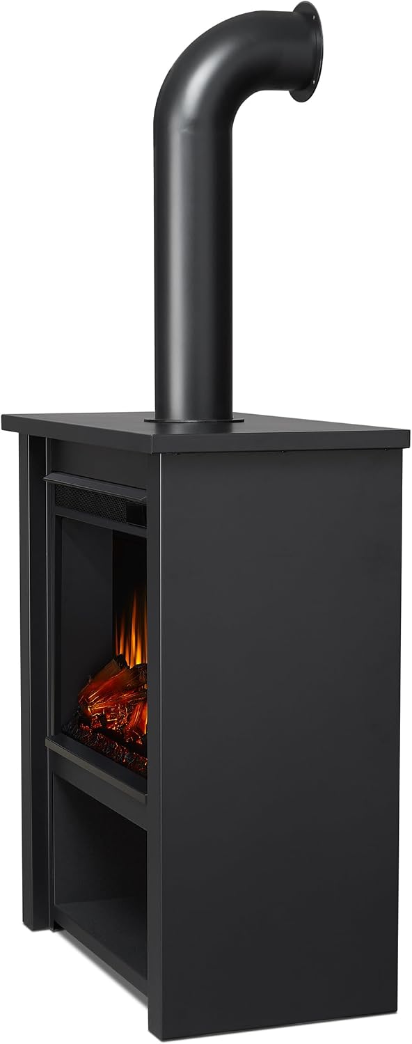 Real Flame Black Hollis Electric Fireplace - Freestanding with Remote Control - 6 Flame Colors & 5 Brightness Levels, Black