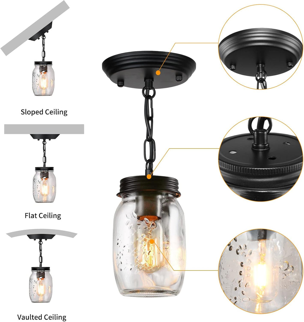 glass mason jar light fixtures kitchen island lighting, close-up detail