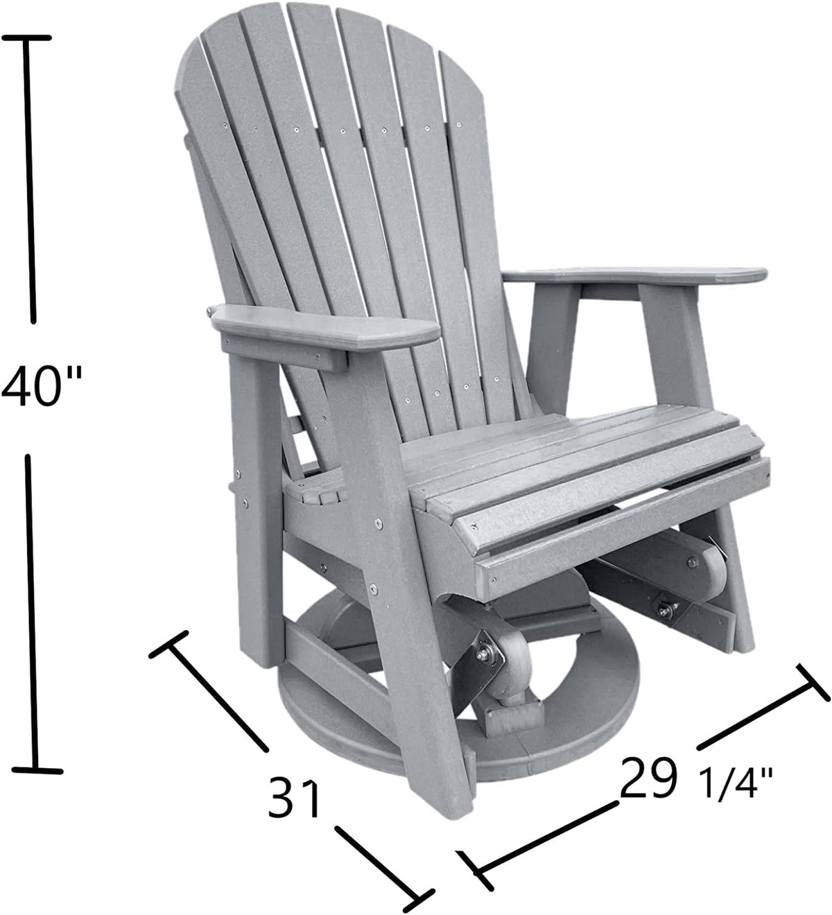 Phat Tommy Glider for Outside Patio - Outdoor Swivel Glider Chair - Poly Outdoor Furniture, Adirondack Porch Glider Chair, Grey