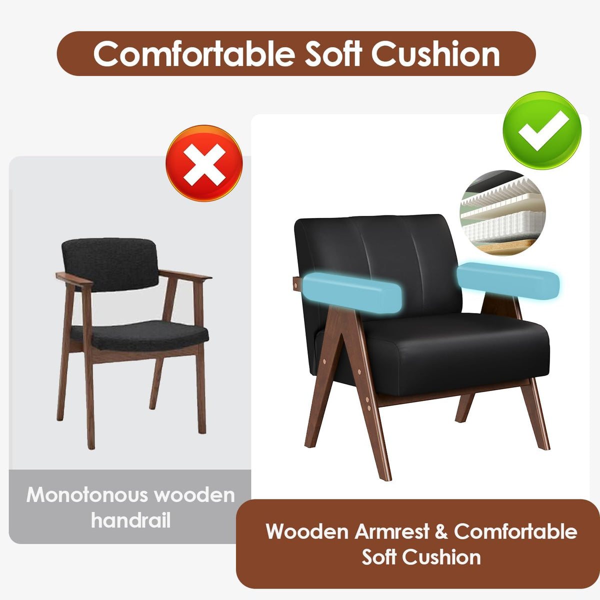 JIASTING Mid Century Modern Accent Chair Set of 2, Black Leather Armchair