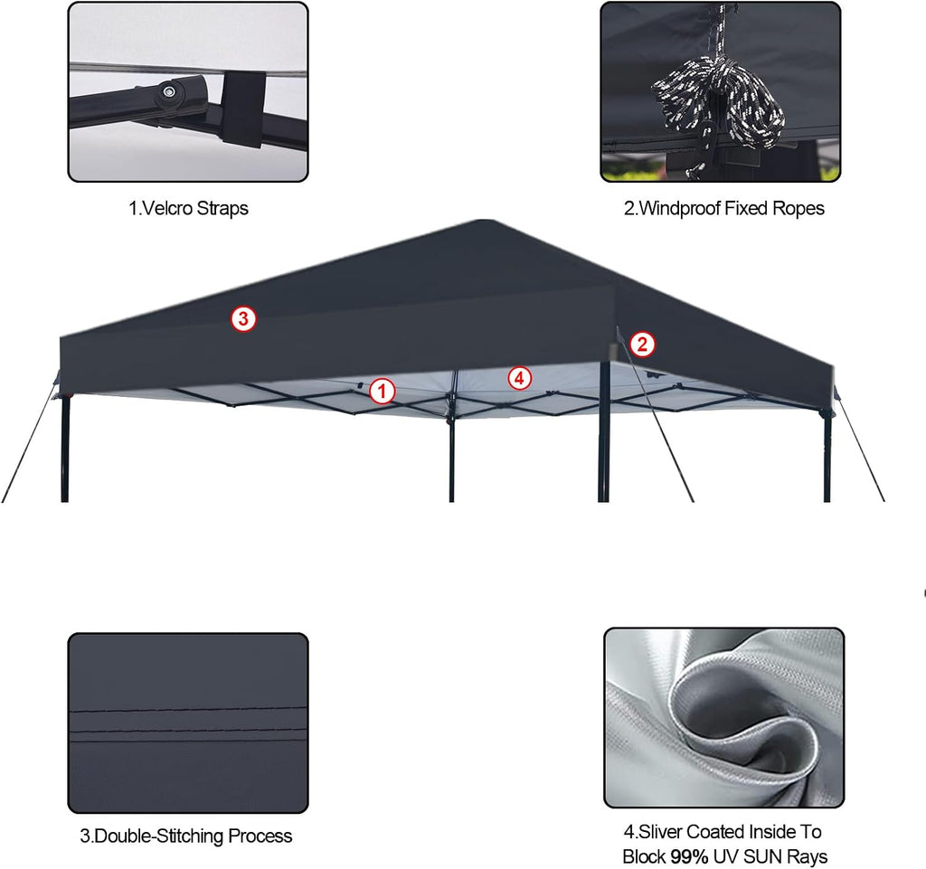 joramoy 10x10 canopy replacement top only straight leg(black), side view