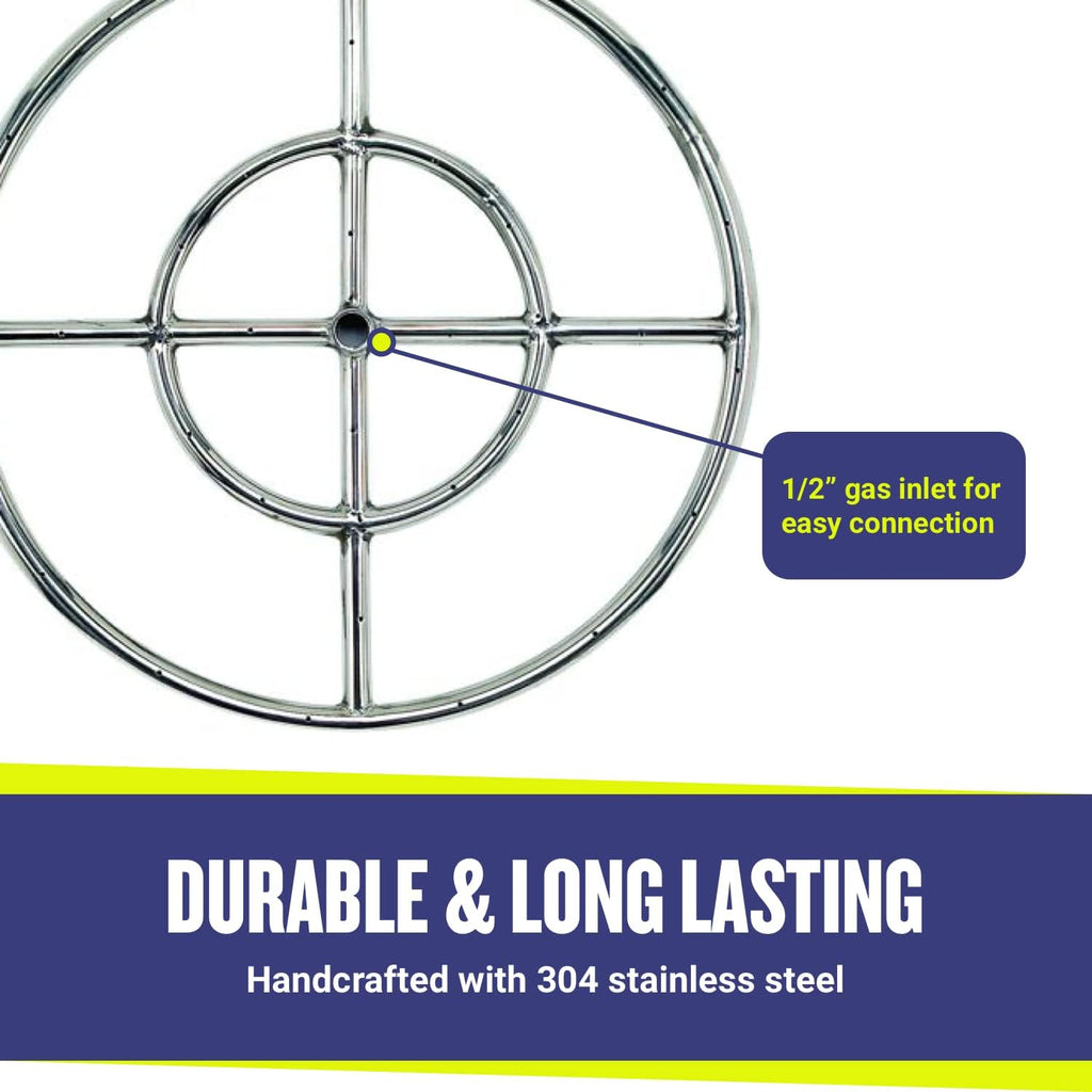 18" Double-Ring Stainless Steel Burner with a 1/2" Inlet