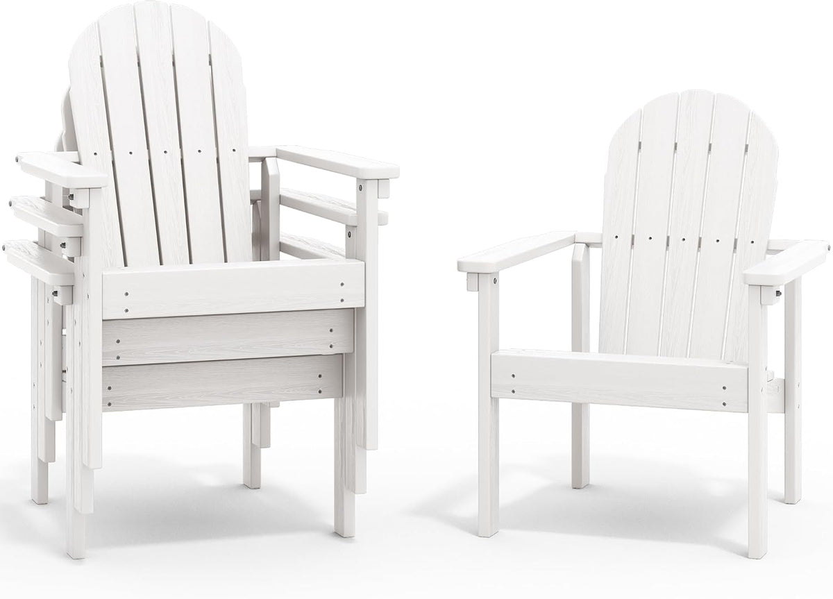 SERWALL HDPE Stackable Adirondack Chairs Set of 4,Space-Saving, White