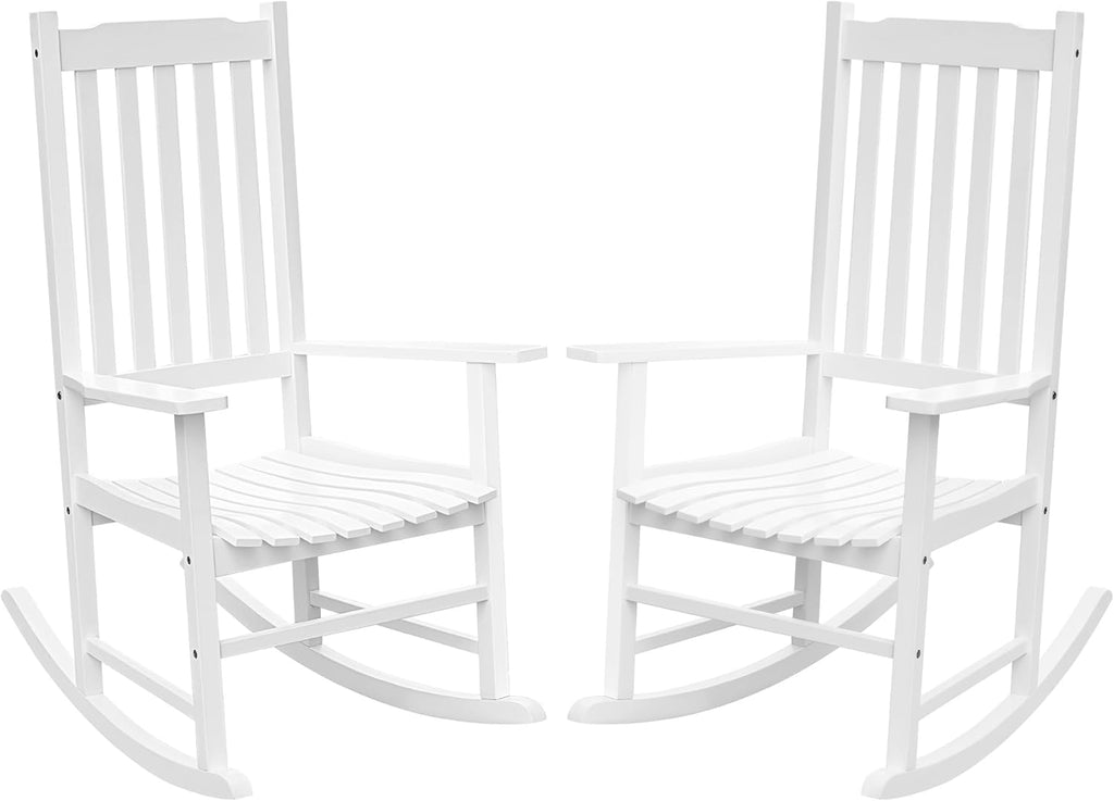 Flamaker Acacia Wood Porch Rocking Chairs Set of 2 (White)