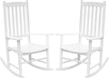 Flamaker Acacia Wood Porch Rocking Chairs Set of 2 (White)