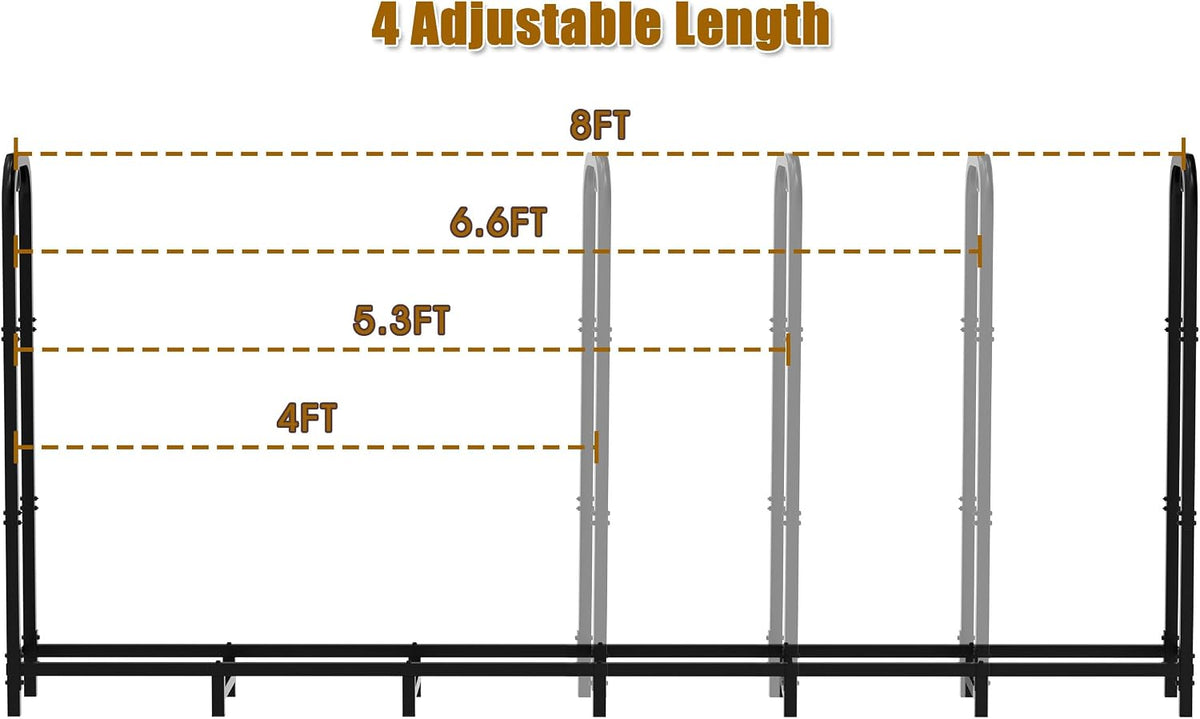 Gtongoko 8FT Firewood Rack Outdoor Heavy Duty Log Holder Wood Storage